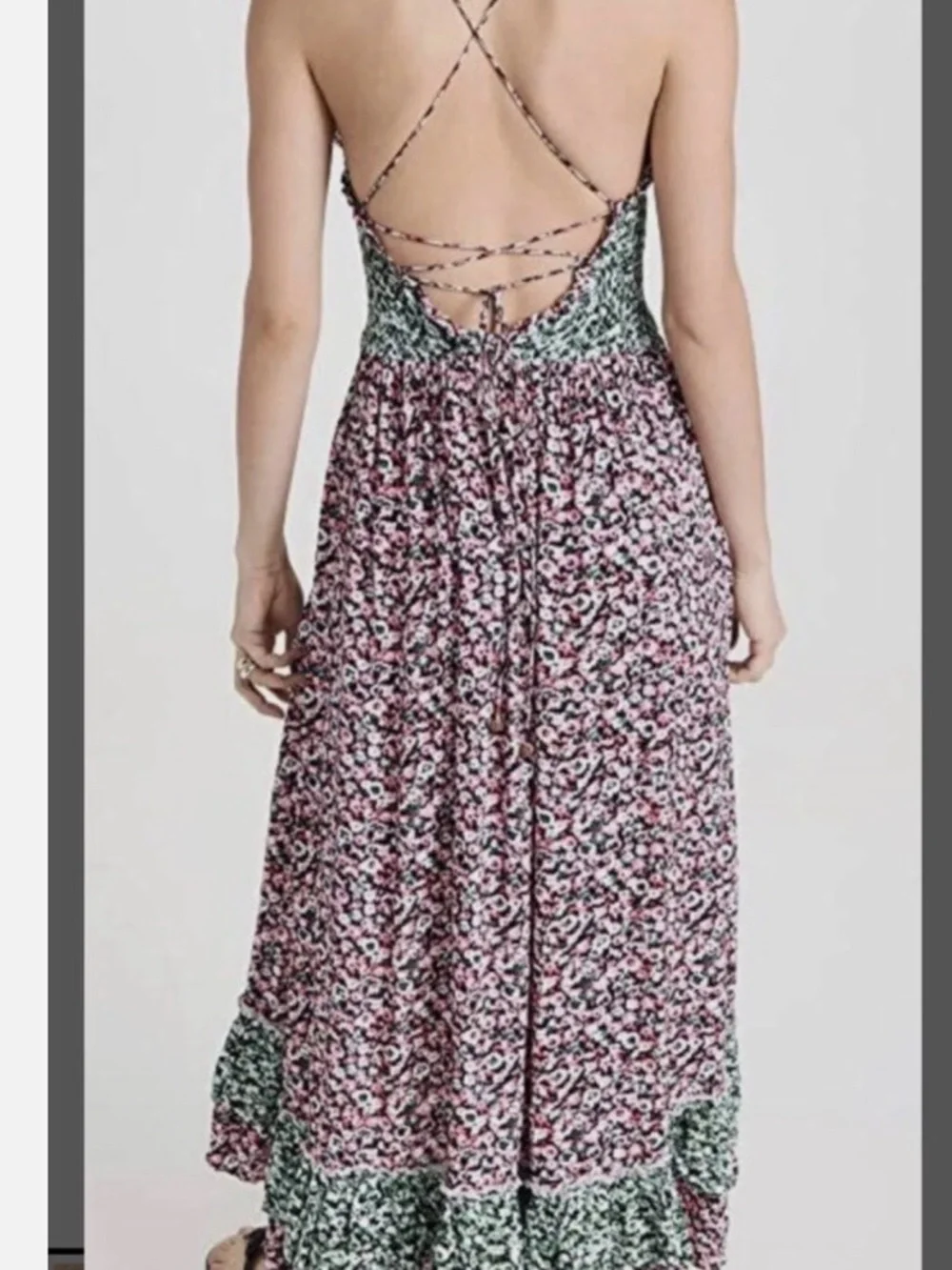 Free People Pink and Green Floral Ruffle Midi Dress “One I Love” - Picture 2 of 8